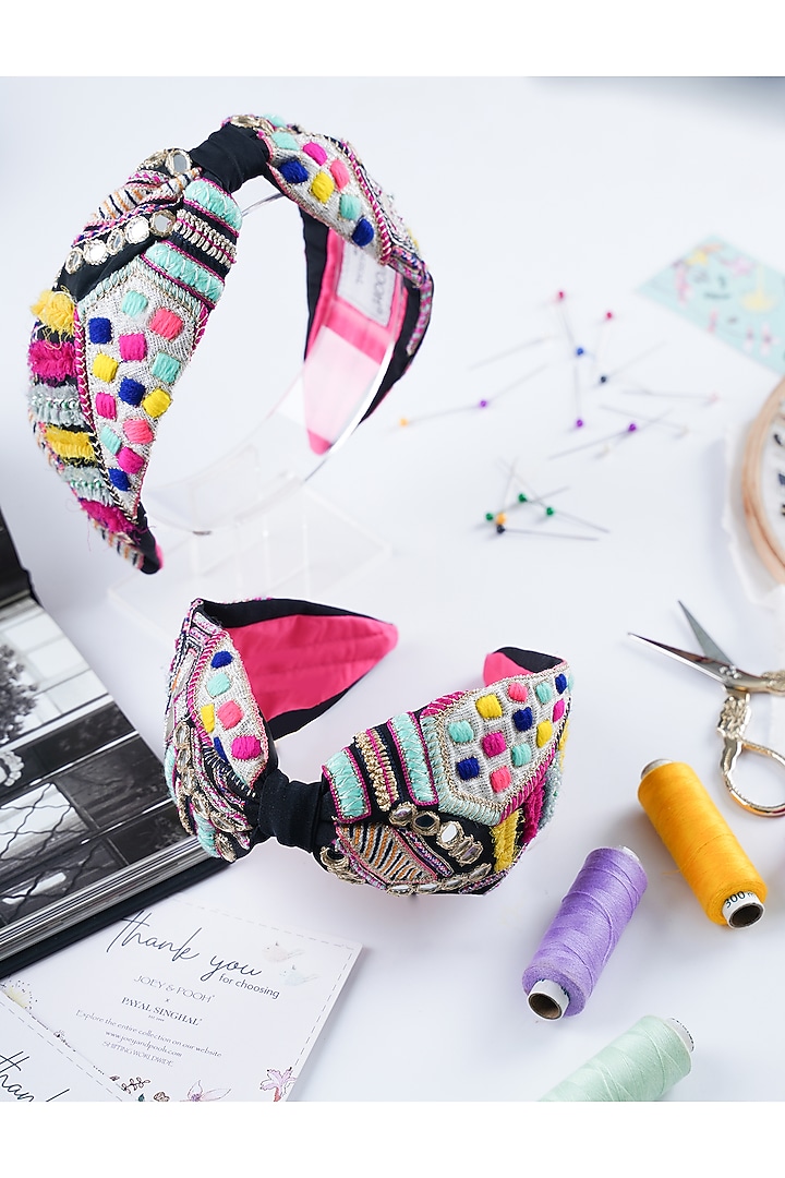 Black Embroidered Headband by Joey & Pooh X Payal Singhal at Pernia's Pop Up Shop