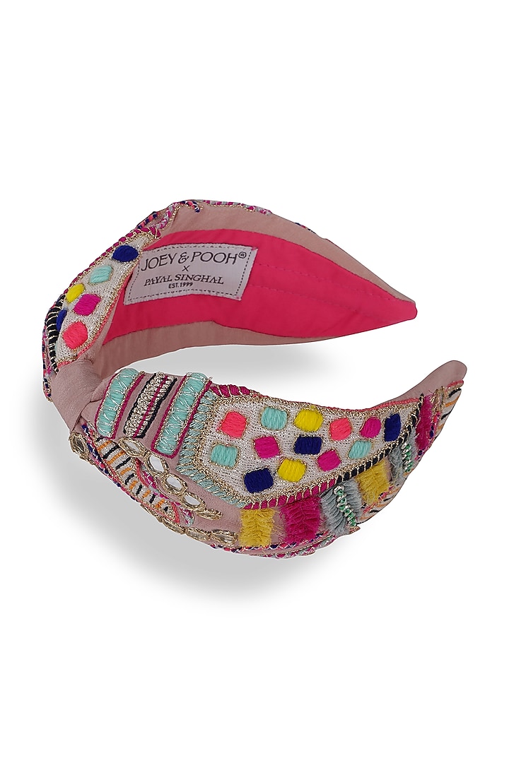 Pink Embroidered Headband by Joey & Pooh X Payal Singhal