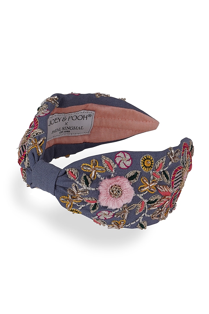 Blue Embroidered Headband by Joey & Pooh X Payal Singhal at Pernia's Pop Up Shop