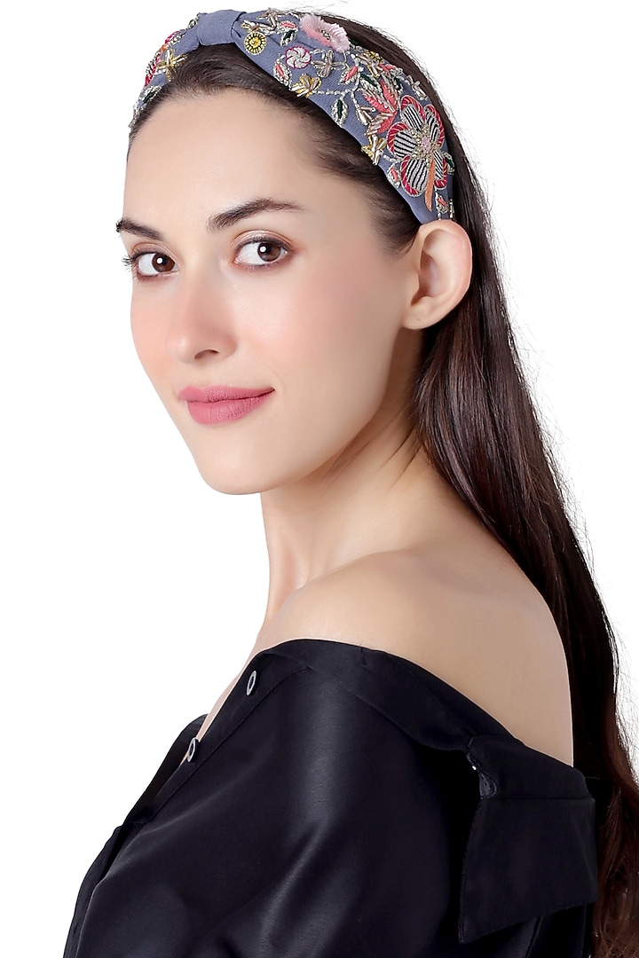 Blue Embroidered Headband by Joey & Pooh X Payal Singhal at Pernia's Pop Up Shop