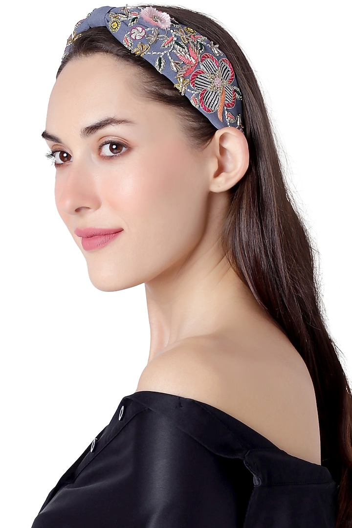 Blue Embroidered Headband by Joey & Pooh X Payal Singhal at Pernia's Pop Up Shop