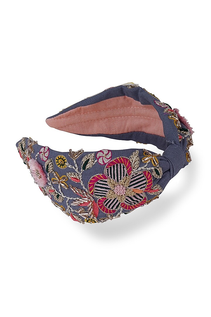 Blue Embroidered Headband by Joey & Pooh X Payal Singhal at Pernia's Pop Up Shop