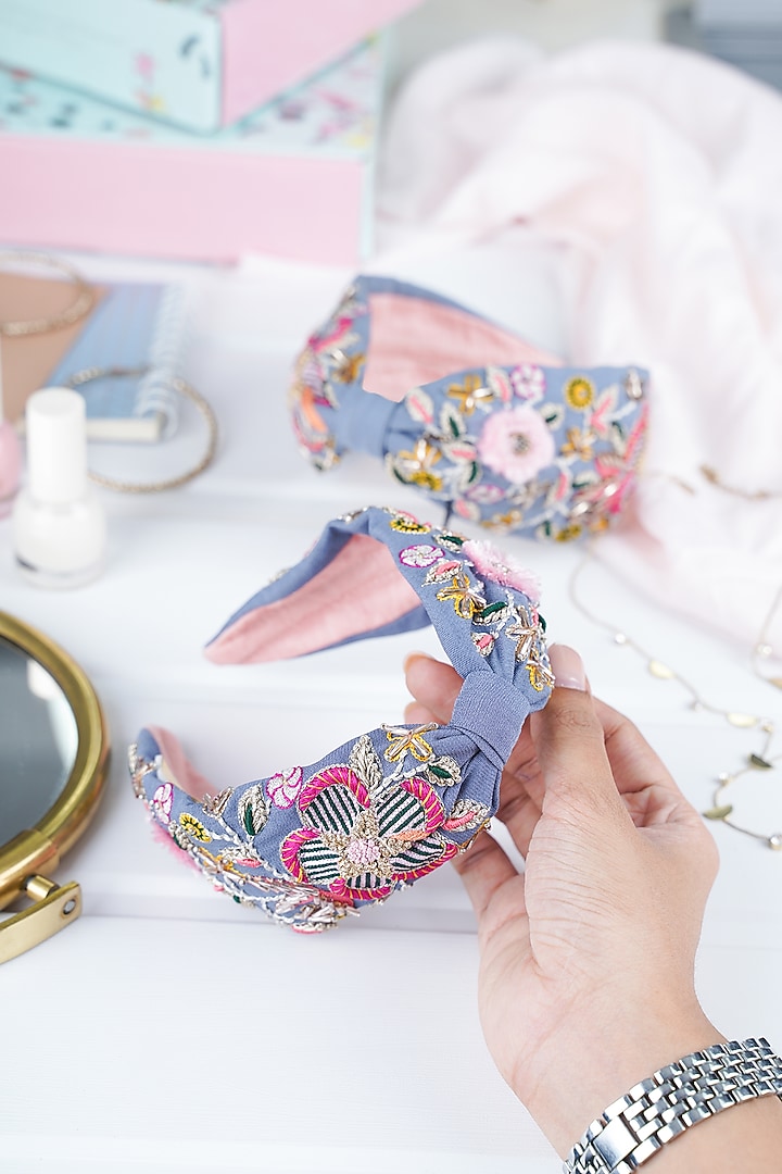 Blue Embroidered Headband by Joey & Pooh X Payal Singhal at Pernia's Pop Up Shop