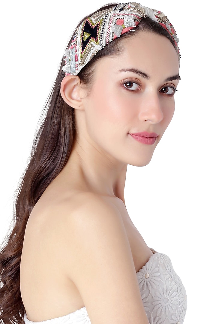 Ivory Applique Headband by Joey & Pooh X Payal Singhal at Pernia's Pop Up Shop