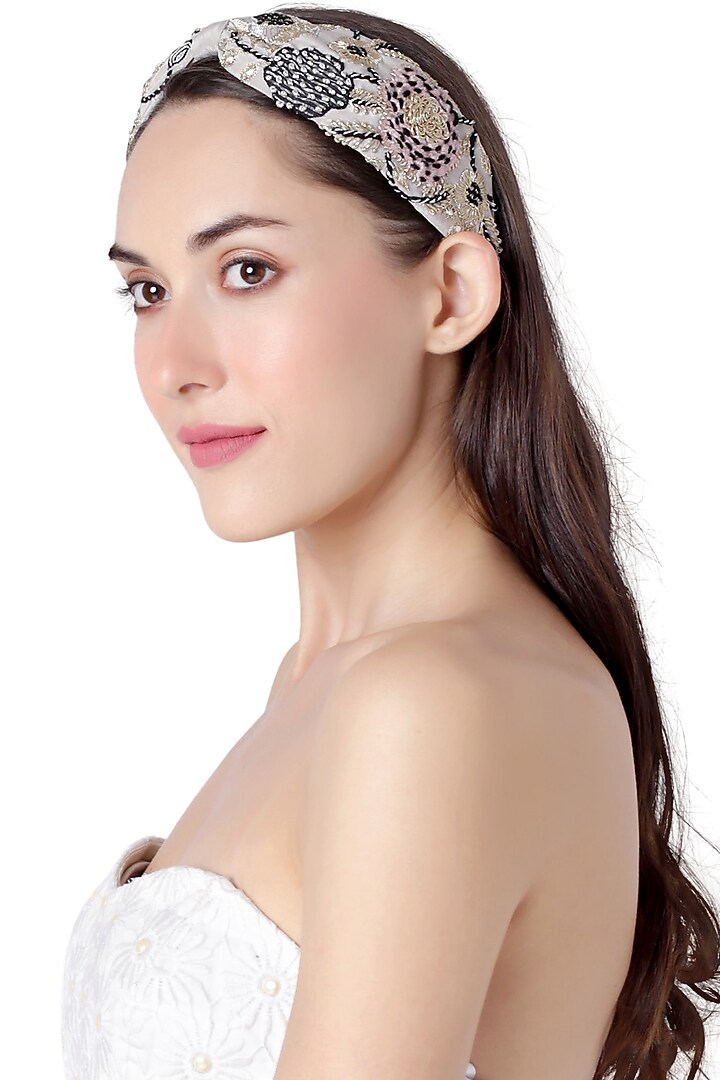 Grey Crepe Headband by Joey & Pooh X Payal Singhal at Pernia's Pop Up Shop