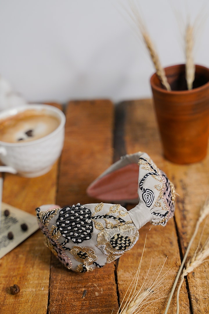 Grey Crepe Headband by Joey & Pooh X Payal Singhal at Pernia's Pop Up Shop