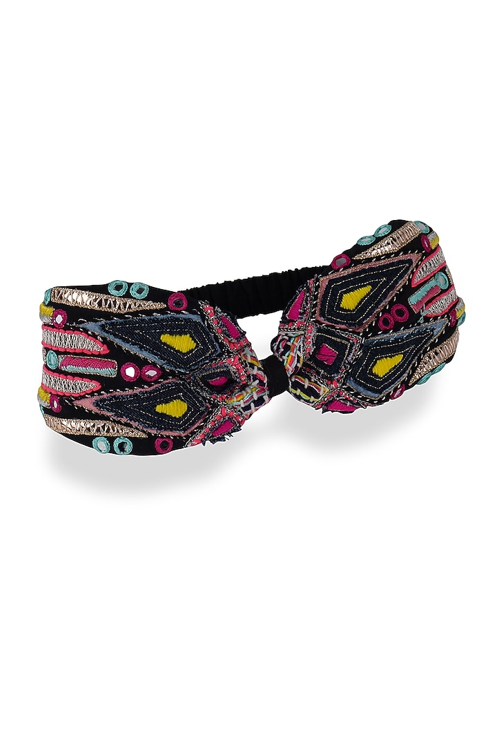 Black Crepe Embroidered Headband by Joey & Pooh X Payal Singhal at Pernia's Pop Up Shop