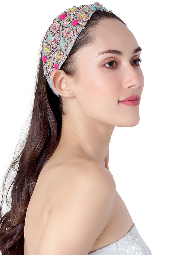 Blue Crepe Headband by Joey & Pooh X Payal Singhal at Pernia's Pop Up Shop