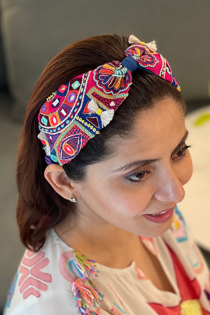 Blue Embroidered Headband by Joey & Pooh at Pernia's Pop Up Shop