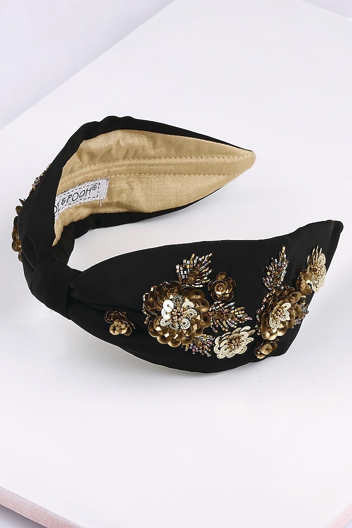 Black Crepe Embellished Headband by Joey & Pooh at Pernia's Pop Up Shop