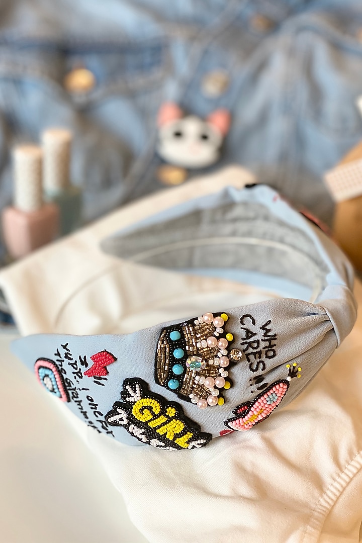 Blue Moss Crepe Embellished Headband by Joey & Pooh at Pernia's Pop Up Shop