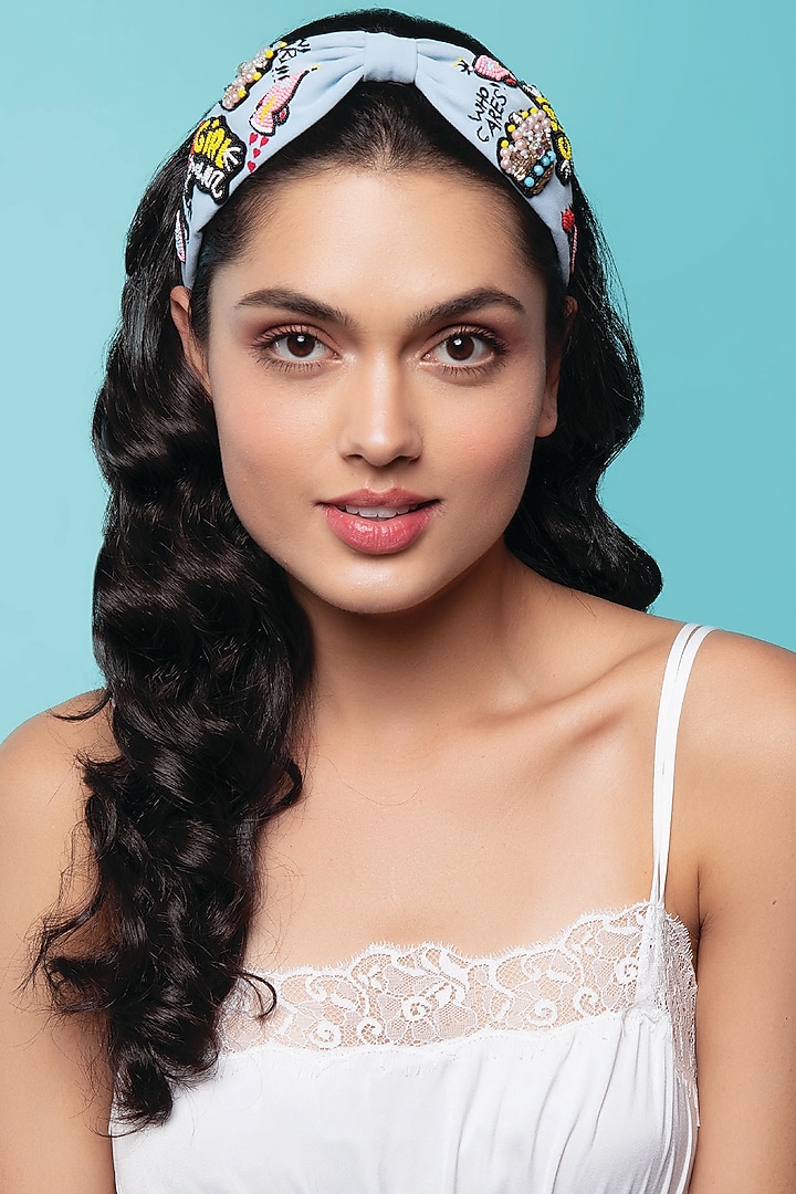 Blue Moss Crepe Embellished Headband by Joey & Pooh at Pernia's Pop Up Shop