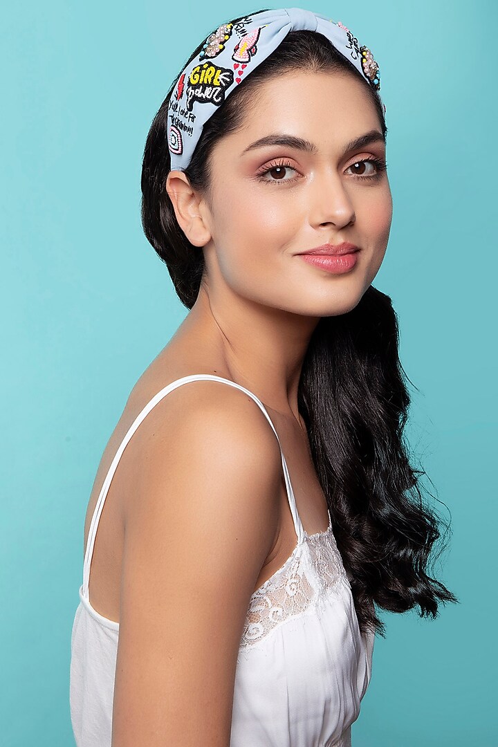Blue Moss Crepe Embellished Headband by Joey & Pooh at Pernia's Pop Up Shop