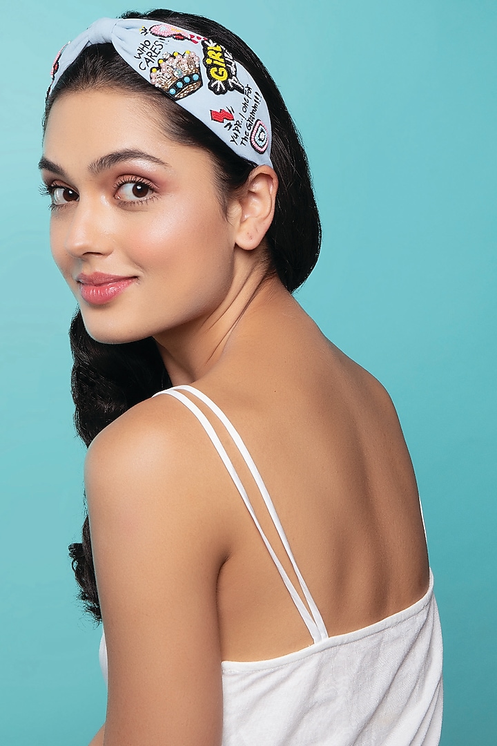 Blue Moss Crepe Embellished Headband by Joey & Pooh at Pernia's Pop Up Shop
