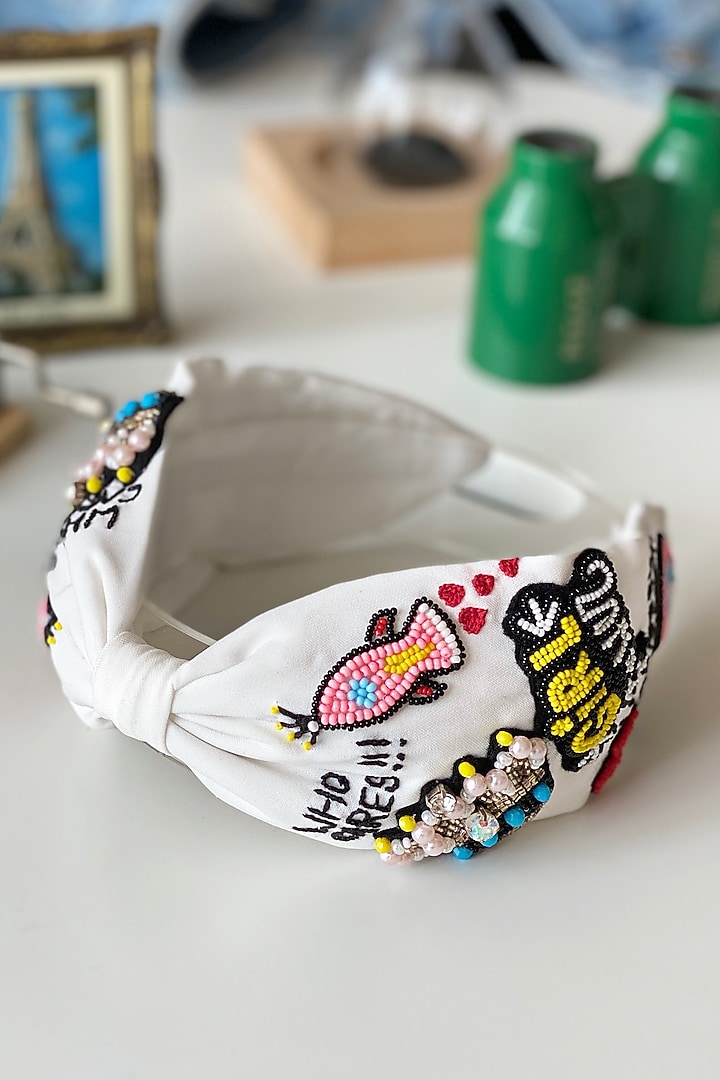White Headband With PatchWork by Joey & Pooh at Pernia's Pop Up Shop