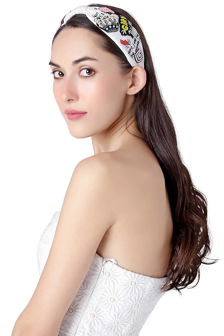 White Headband With PatchWork by Joey & Pooh at Pernia's Pop Up Shop