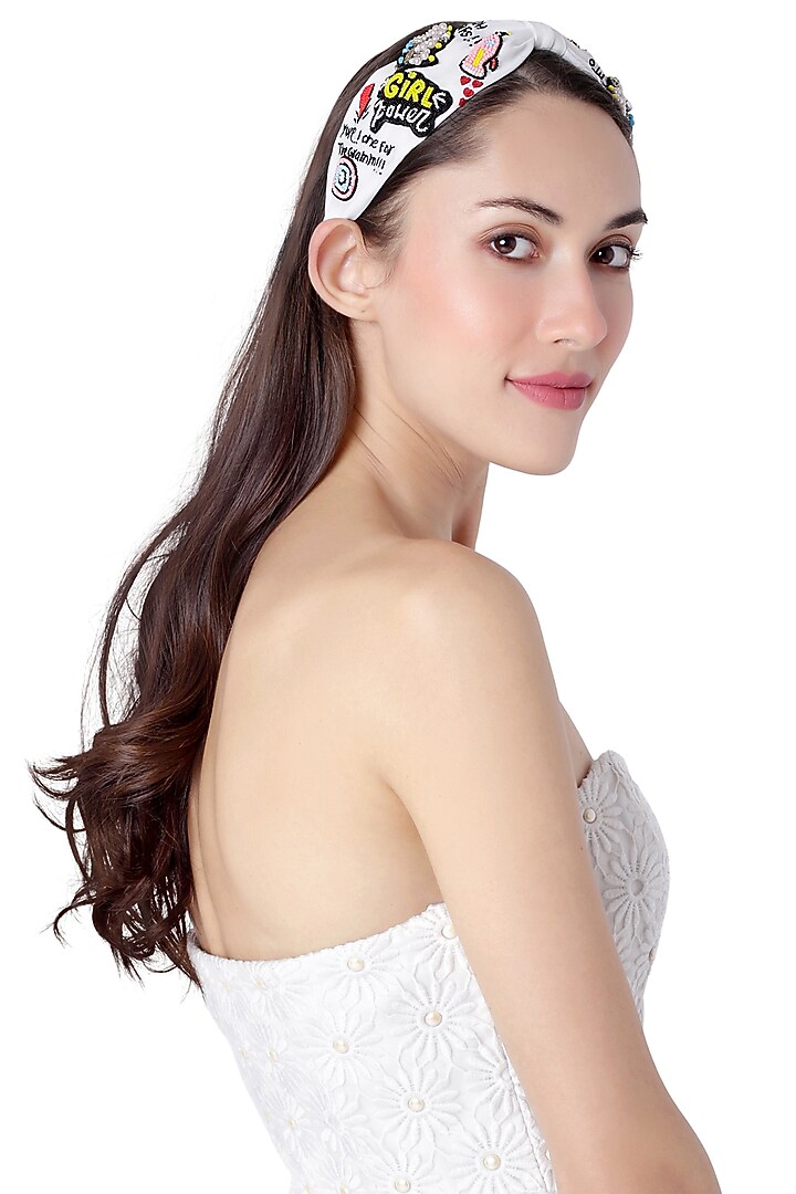 White Headband With PatchWork by Joey & Pooh at Pernia's Pop Up Shop