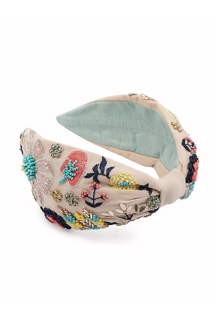 White Hairband With Thread Embroidery by Joey & Pooh at Pernia's Pop Up Shop