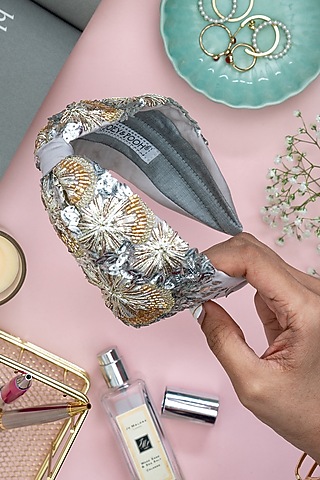 Silver Embroidered Headband by Joey & Pooh