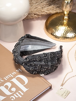 Charcoal Black Embroidered Headband by Joey & Pooh