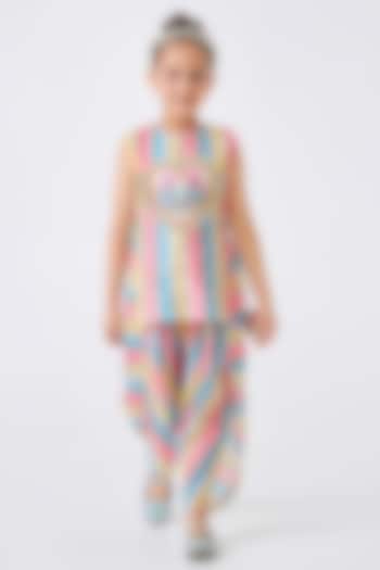 Multi-Colored Cotton Chanderi Embellished Co-Ord Set For Girls by Joey & Pooh at Pernia's Pop Up Shop