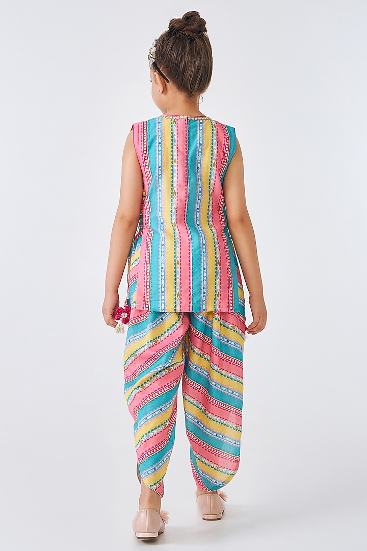 Multi-Colored Cotton Chanderi Embellished Co-Ord Set For Girls by Joey and Pooh Kids at Pernia's Pop Up Shop