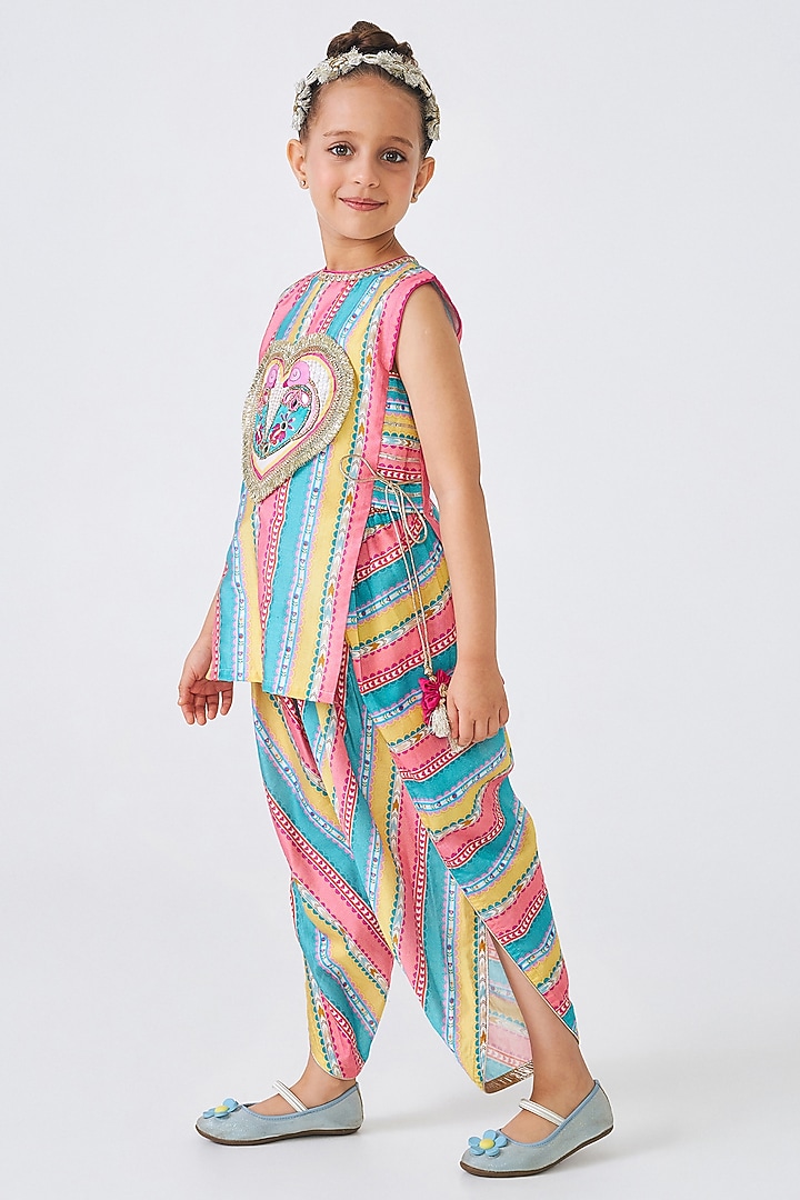 Multi-Colored Cotton Chanderi Embellished Co-Ord Set For Girls by Joey and Pooh Kids at Pernia's Pop Up Shop