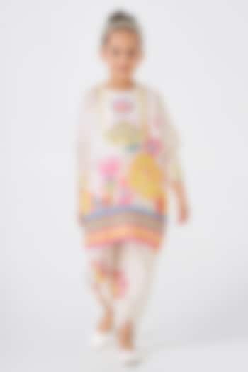 Off-White Cotton Chanderi Embellished Co-Ord Set For Girls by Joey & Pooh at Pernia's Pop Up Shop