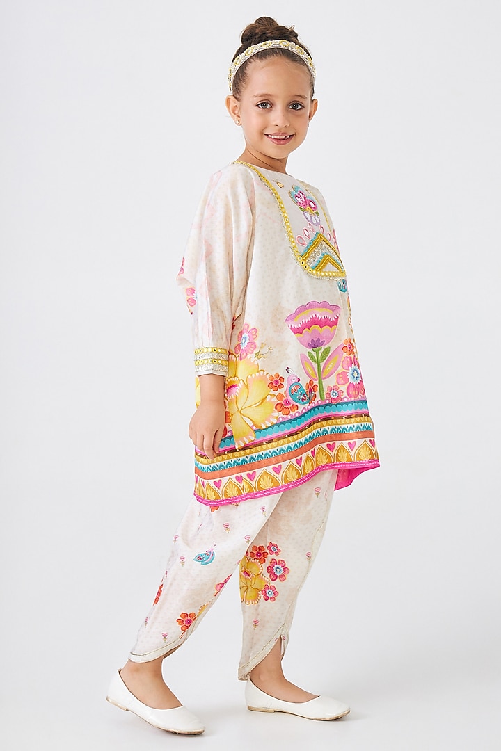 Off-White Cotton Chanderi Embellished Co-Ord Set For Girls by Joey and Pooh Kids at Pernia's Pop Up Shop