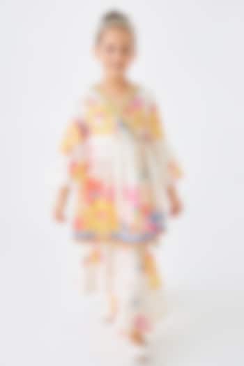 Off-White Cotton Chanderi Printed & Embellished Co-Ord Set For Girls by Joey & Pooh at Pernia's Pop Up Shop