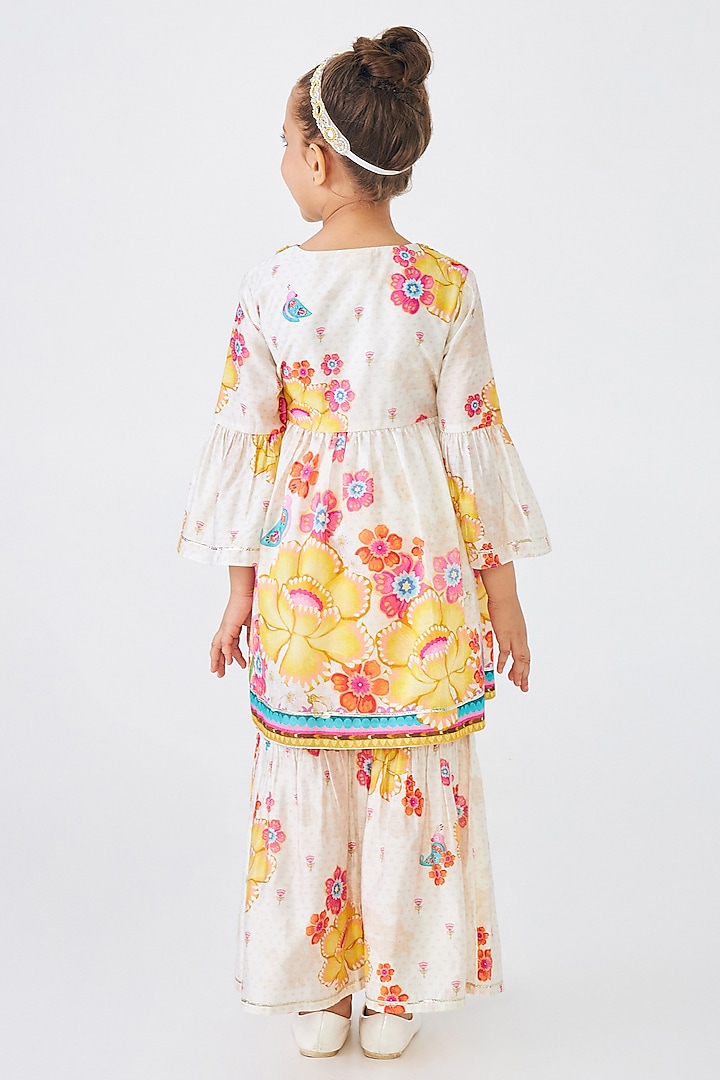Off-White Cotton Chanderi Printed & Embellished Co-Ord Set For Girls by Joey and Pooh Kids at Pernia's Pop Up Shop