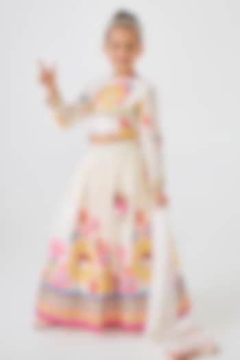 Off-White Cotton Chanderi Embroidered Lehenga Set For Girls by Joey & Pooh at Pernia's Pop Up Shop