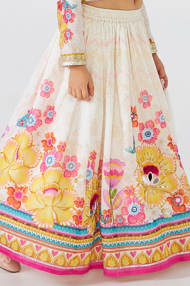 Off-White Cotton Chanderi Embroidered Lehenga Set For Girls by Joey and Pooh Kids at Pernia's Pop Up Shop