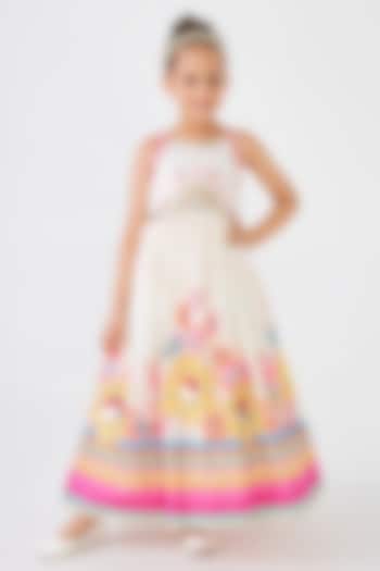 Off-White Cotton Chanderi Embroidered Dress Set For Girls by Joey & Pooh at Pernia's Pop Up Shop