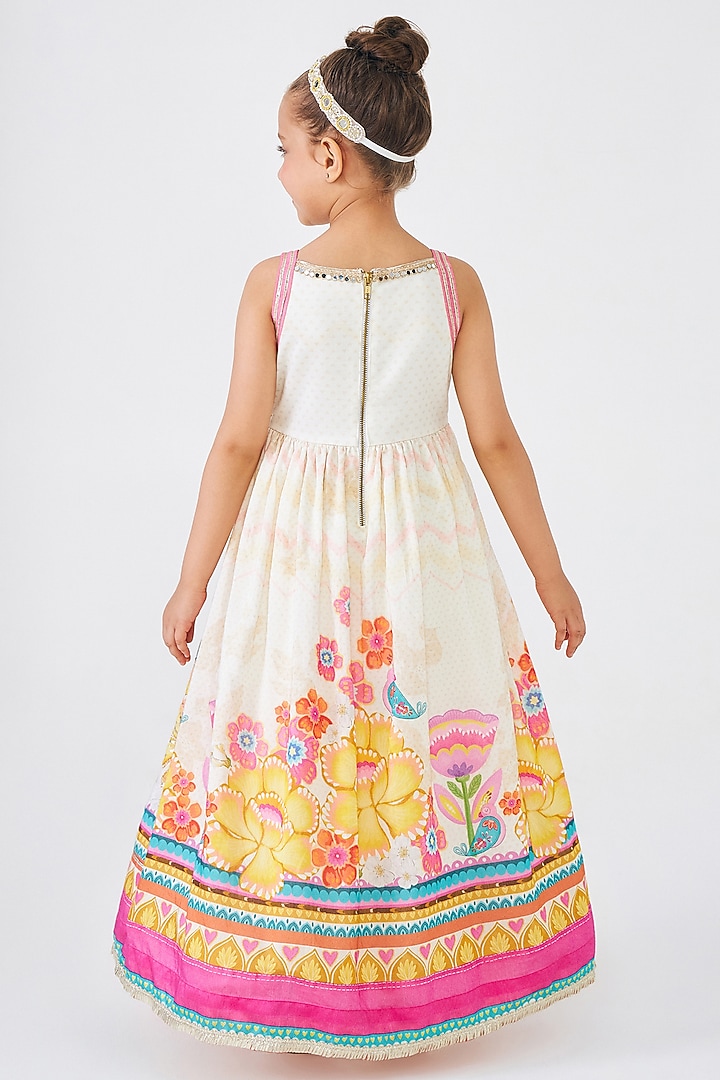 Off-White Cotton Chanderi Embroidered Dress Set For Girls by Joey and Pooh Kids at Pernia's Pop Up Shop