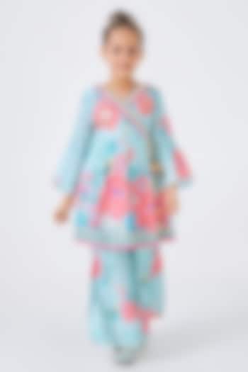 Turquoise Cotton Chanderi Embellished Co-Ord Set For Girls by Joey & Pooh at Pernia's Pop Up Shop