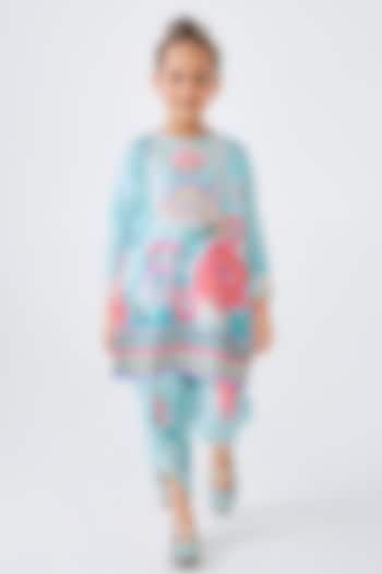 Turquoise Cotton Chanderi Embellished Co-Ord Set For Girls by Joey & Pooh at Pernia's Pop Up Shop