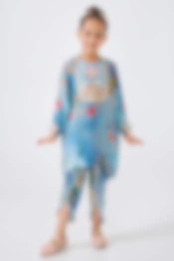 Blue Crepe Embroidered Co-Ord Set For Girls by Joey & Pooh at Pernia's Pop Up Shop