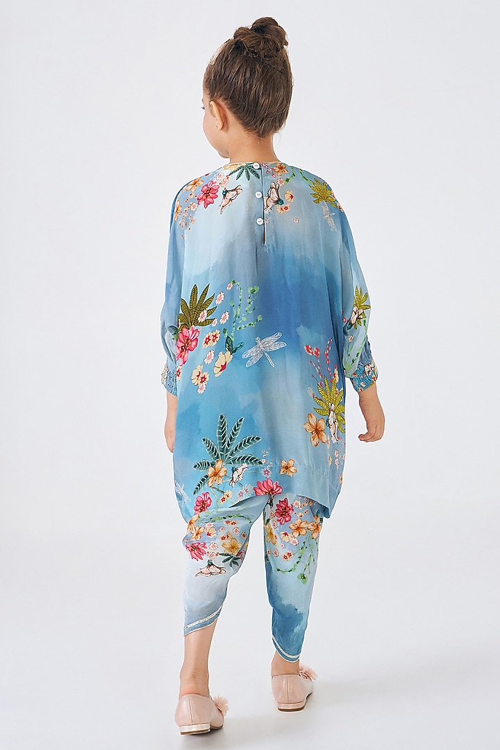 Blue Crepe Embroidered Co-Ord Set For Girls by Joey and Pooh Kids at Pernia's Pop Up Shop