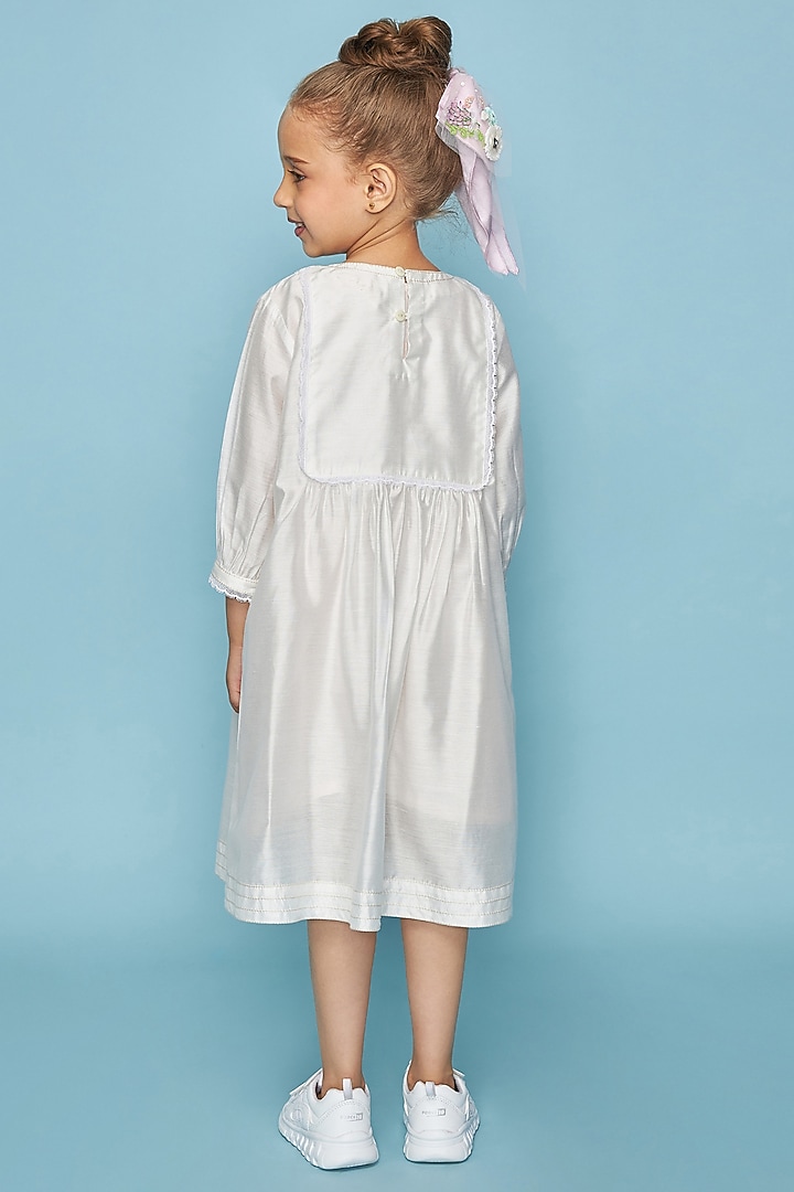 White Cotton Chanderi Mirror Hand Embroidered Dress For Girls by Joey and Pooh Kids at Pernia's Pop Up Shop