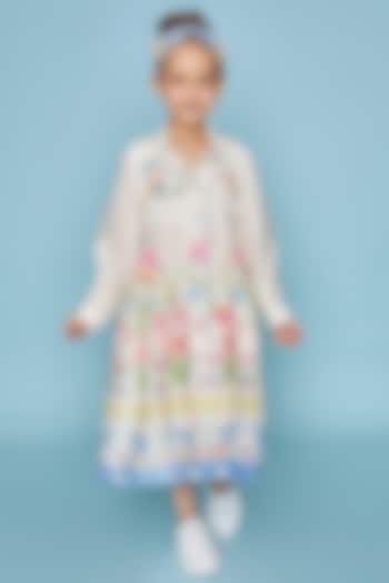 Off-White Cotton Chanderi Embellished Dress For Girls by Joey and Pooh Kids at Pernia's Pop Up Shop