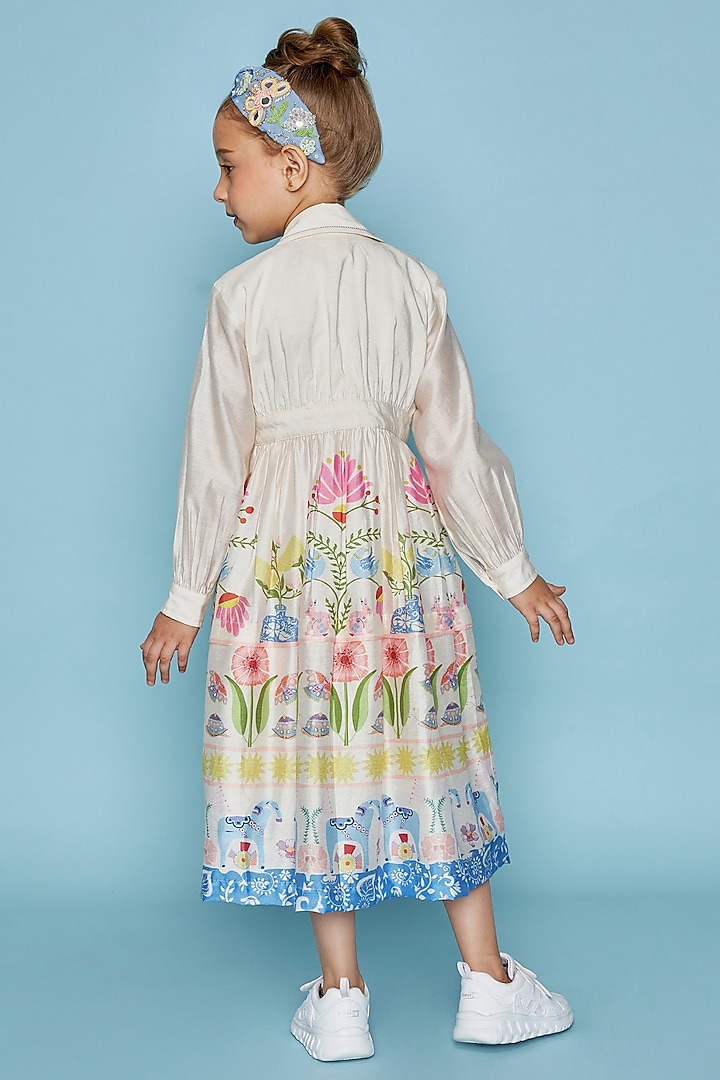 Off-White Cotton Chanderi Embellished Dress For Girls by Joey and Pooh Kids at Pernia's Pop Up Shop