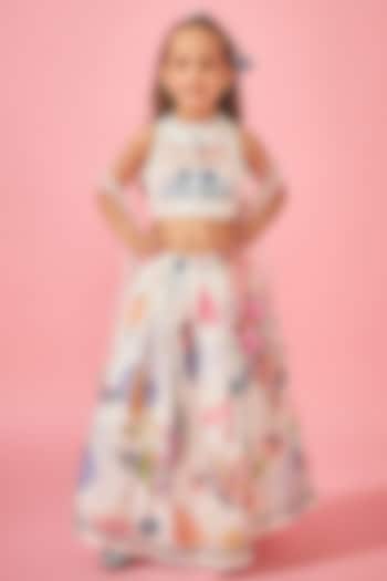 White Cotton Chanderi Printed Lehenga Set For Girls by Joey and Pooh Kids at Pernia's Pop Up Shop