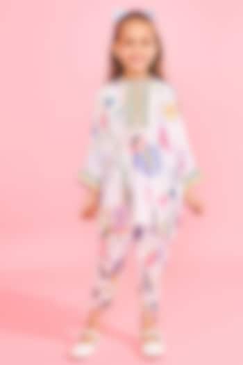 White Cotton Chanderi Printed & Embroidered Tunic Set For Girls by Joey and Pooh Kids at Pernia's Pop Up Shop