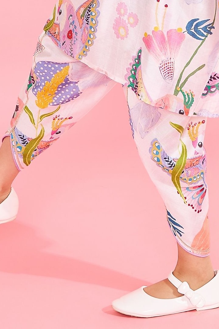 White Cotton Chanderi Printed & Embroidered Tunic Set For Girls by Joey and Pooh Kids at Pernia's Pop Up Shop