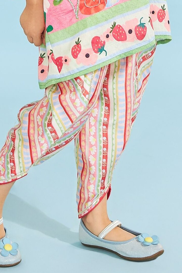 Pink Cotton Chanderi Embroidered Tunic Set For Girls by Joey and Pooh Kids at Pernia's Pop Up Shop
