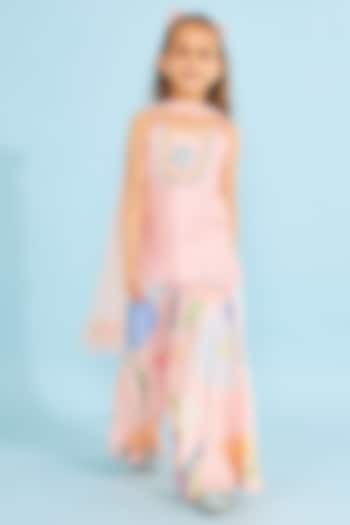Peach Cotton Chanderi Co-Ord Set For Girls by Joey and Pooh Kids at Pernia's Pop Up Shop