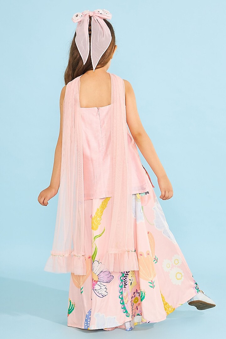Peach Cotton Chanderi Co-Ord Set For Girls by Joey and Pooh Kids at Pernia's Pop Up Shop