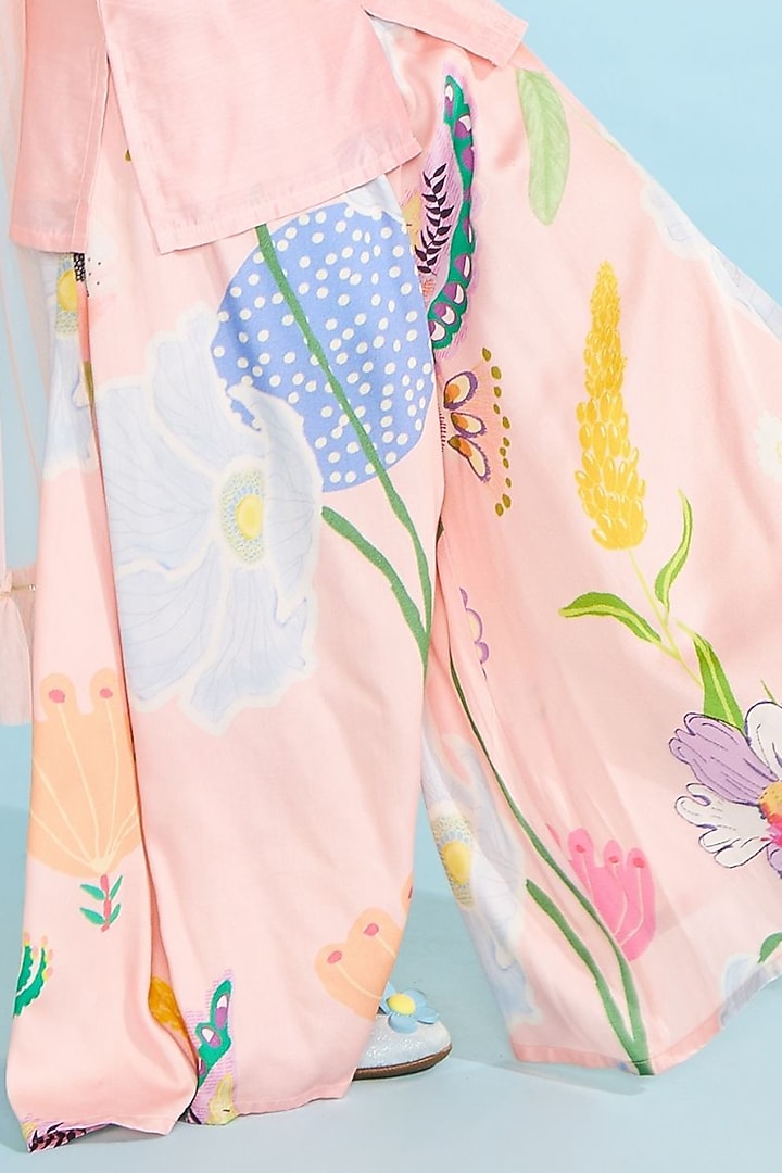 Peach Cotton Chanderi Co-Ord Set For Girls by Joey and Pooh Kids at Pernia's Pop Up Shop