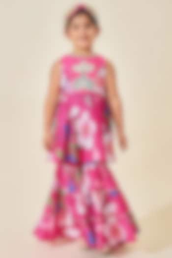 Pink Cotton Chanderi Printed Sharara Set For Girls by Joey and Pooh Kids at Pernia's Pop Up Shop
